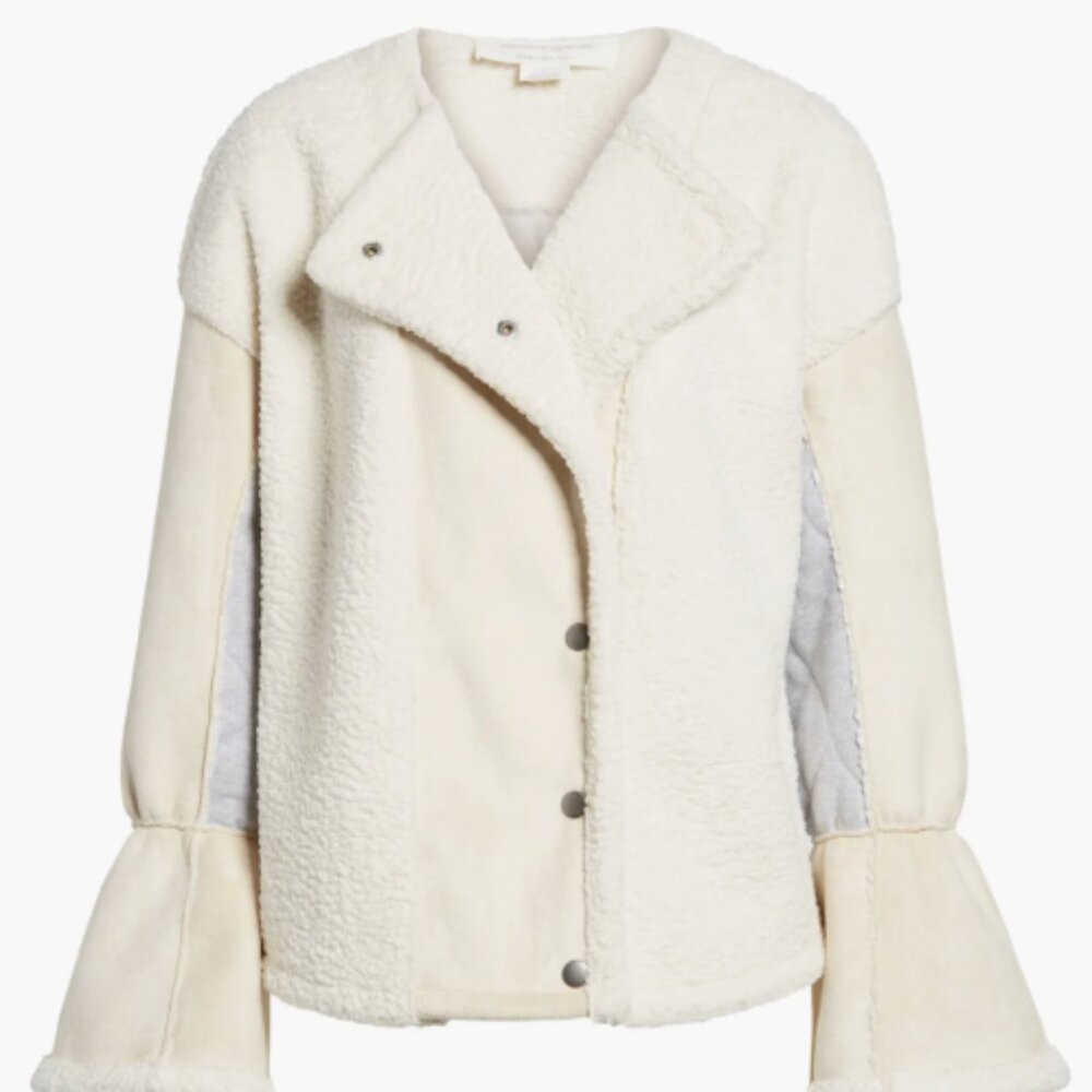 Treasure & Bond x Something Navy Faux Shearling Bell Sleeve Jacket NWT Small